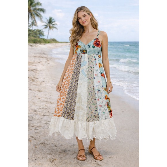 Blue Sky Dresses & Skirts - Blue Sky Dress Women's Medium Vintage Y2K Floral Patchwork Embroidered Boho